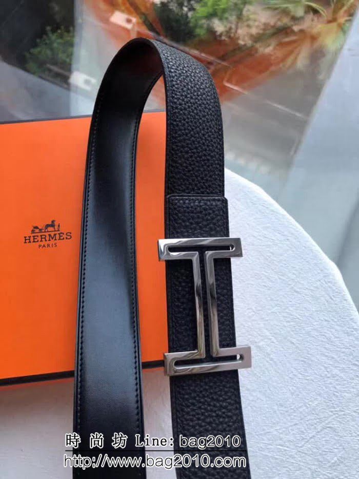 愛馬仕HERMES 專櫃H鏤空金屬掛扣精鋼材質 雙面荔枝原版皮高端男士皮帶 HHG1506